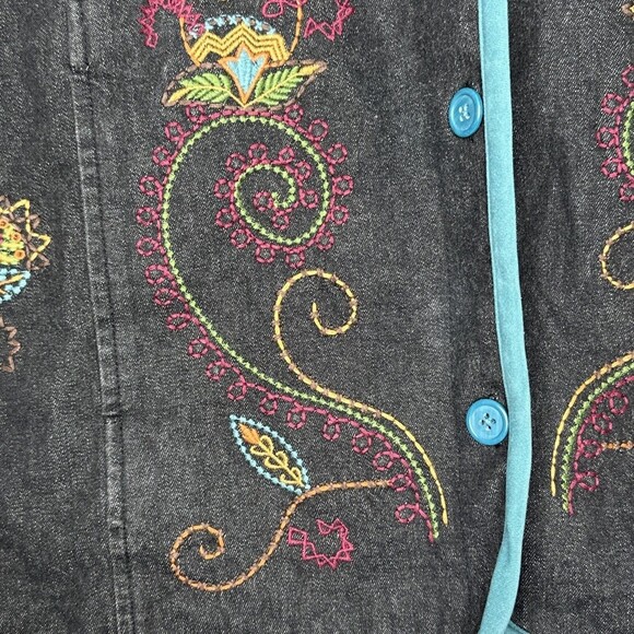 Vintage Denim & Co Denim Long Sleeve Button Up Jacket Size M Black Embroidered - Picture 6 of 15